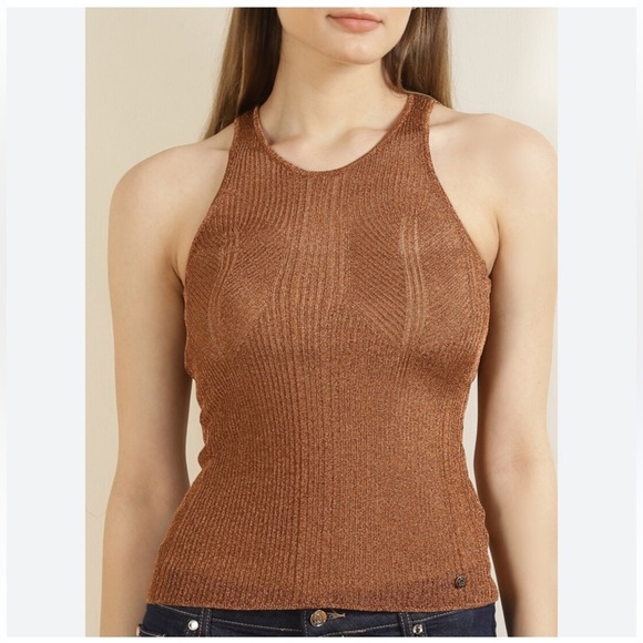Ted Baker Women Brown Metallic Finish Racerback Tank Top - Picture 3 of 12